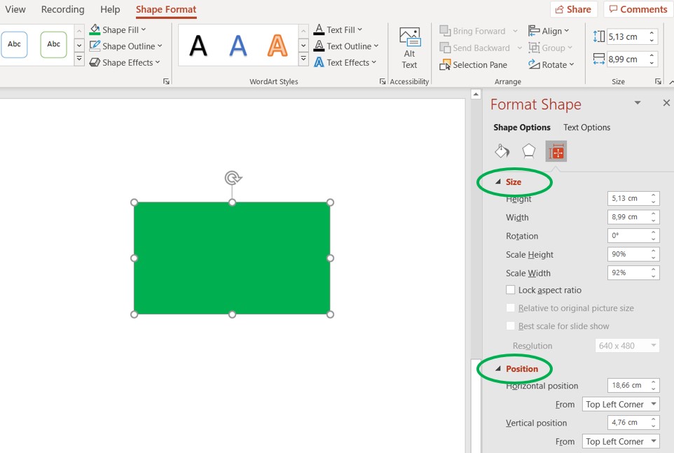 La funzione Dimensioni e posizione La funzione Dimensioni e posizione