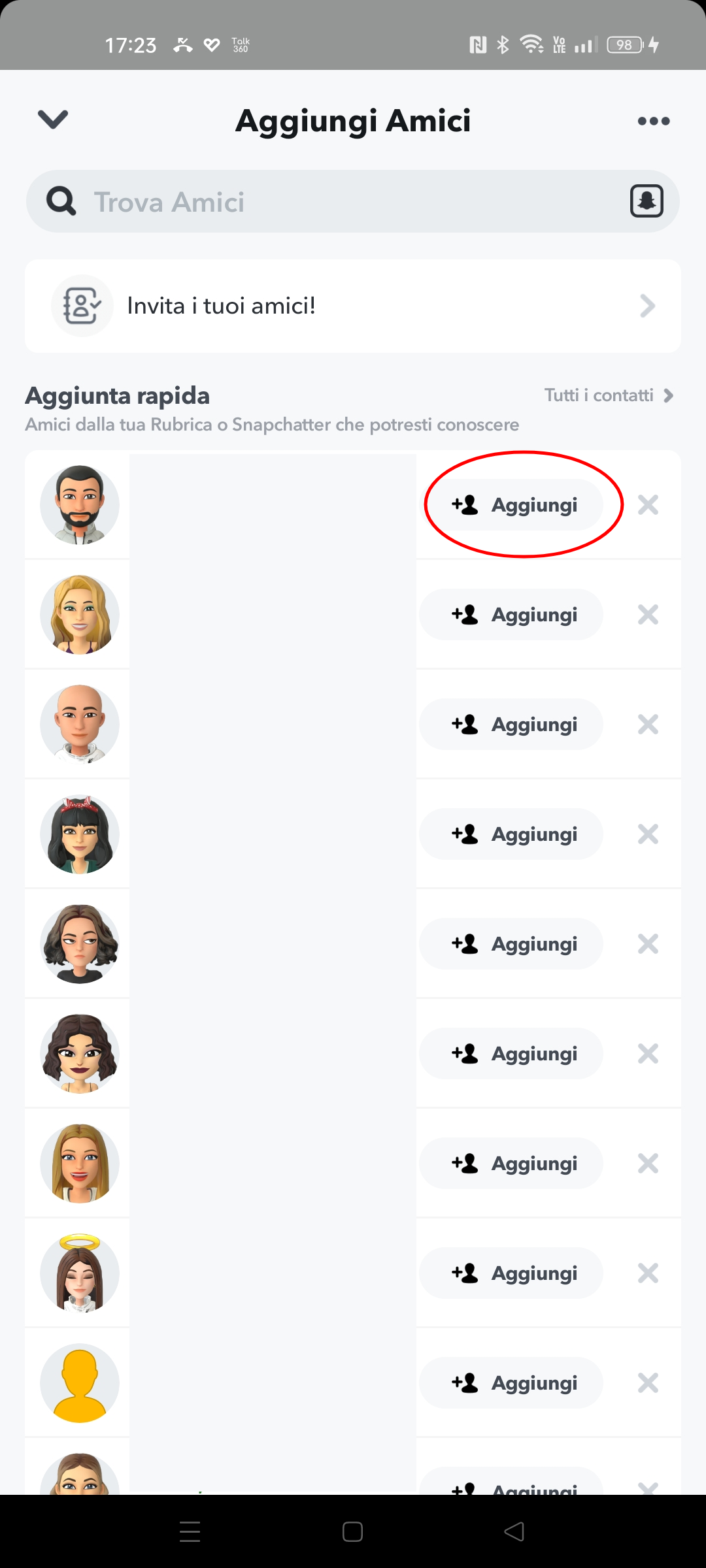 Aggiungi amici dalla rubrica su Snapchat