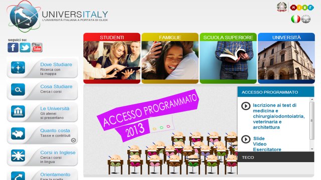 La homepage di Universitaly