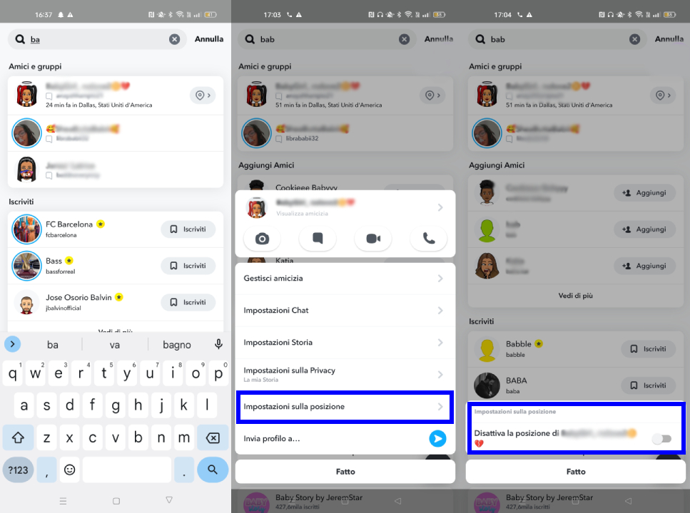 Nascondere la posizione di un amico su Snap Map