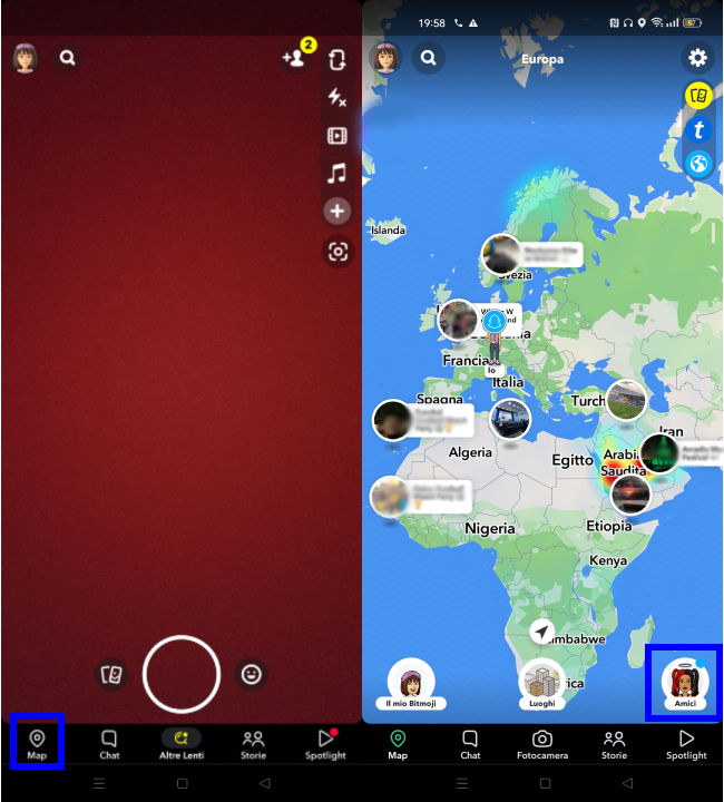 Accedere alla snap map di Snapchat