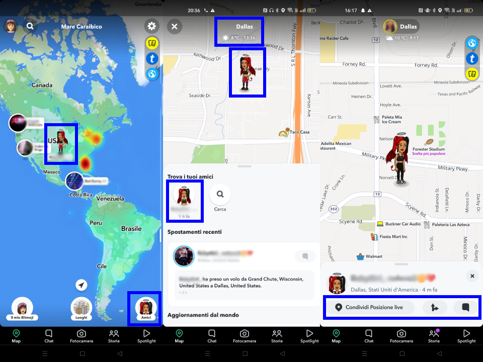 Amici sulla snap map di Snapchat