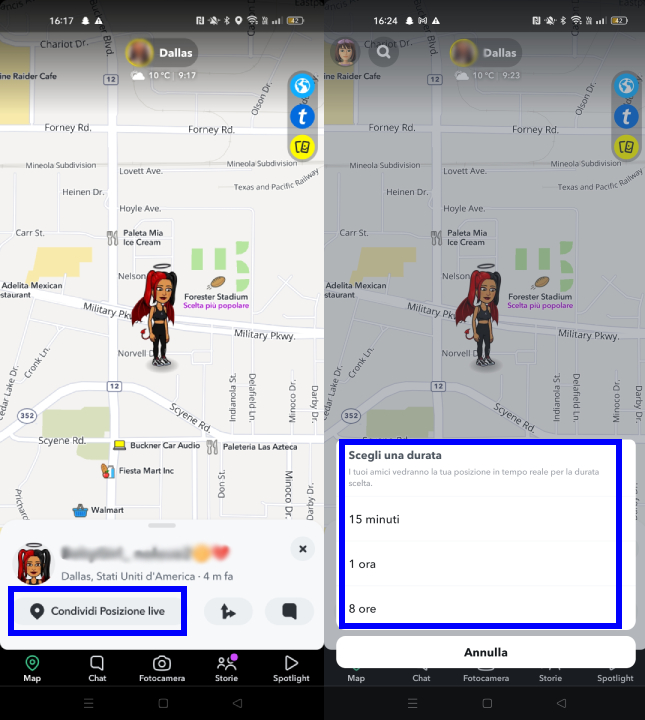 Condivisione posizione live su Snapchat
