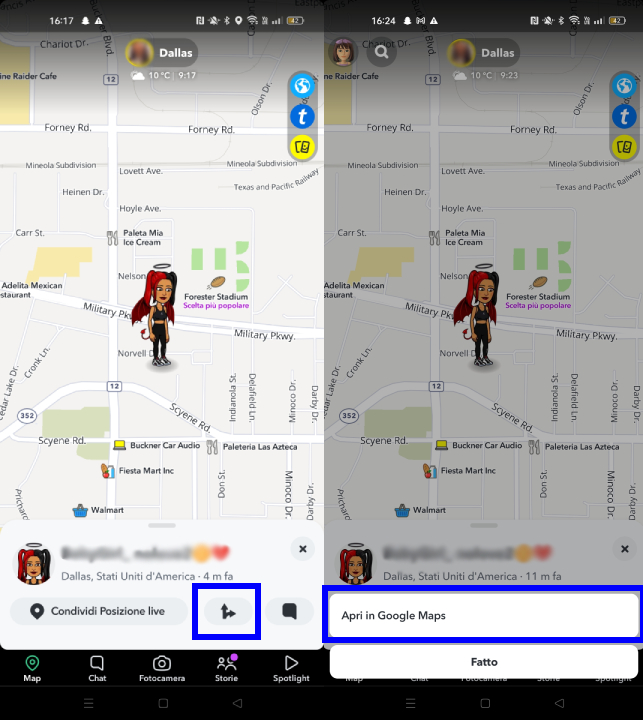 Raggiungere amici su Snapchat con Google Mpas