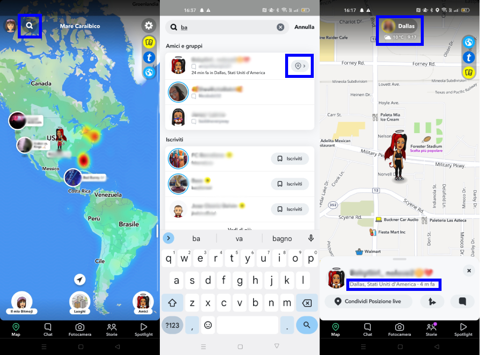 Cercare amici sulla snap map di Snapchat