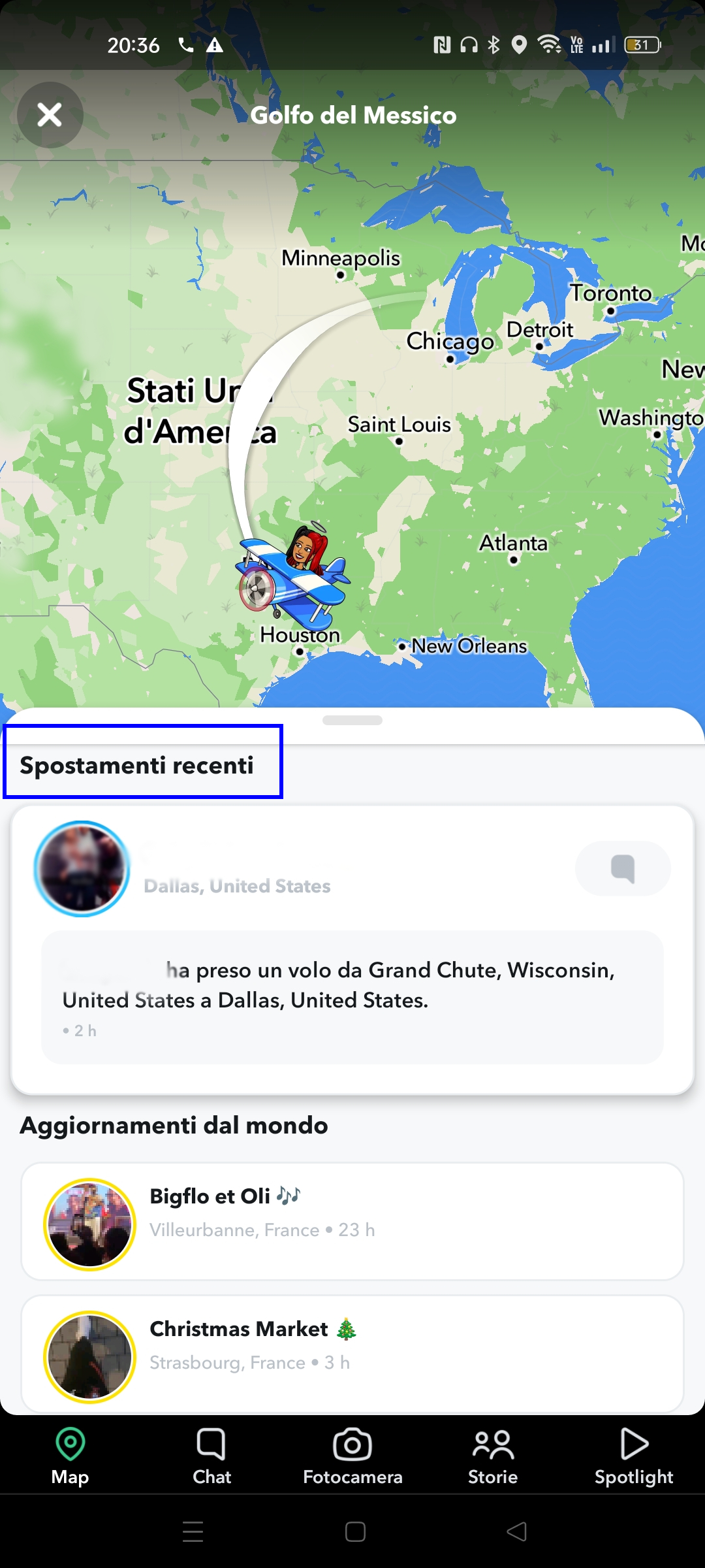 Spostamenti recenti su Snapchat