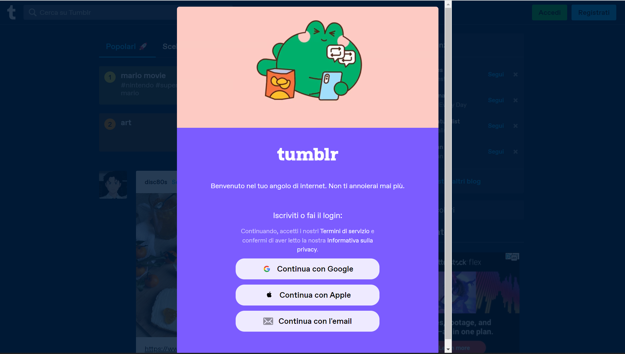Registrarsi a Tumblr Registrarsi a Tumblr