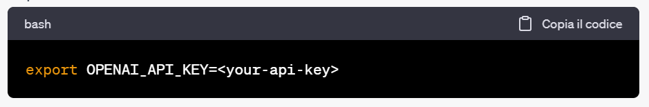 Esportare la chiave API Esportare la chiave API