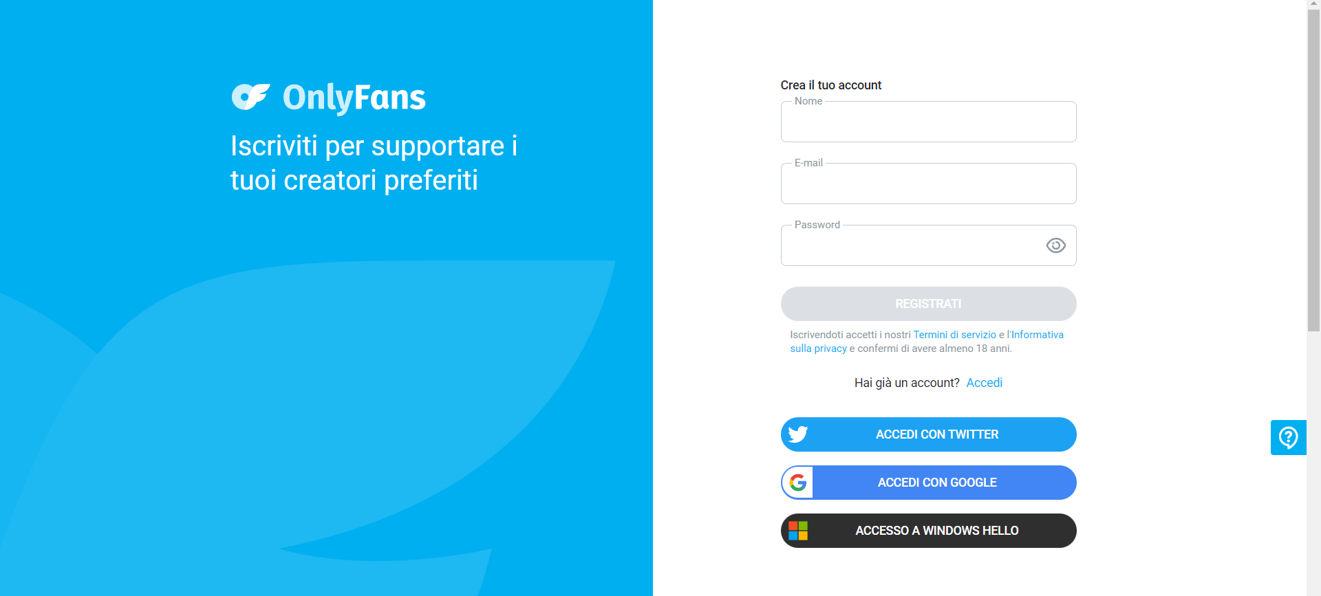 Iscriversi a OnlyFans con l'email