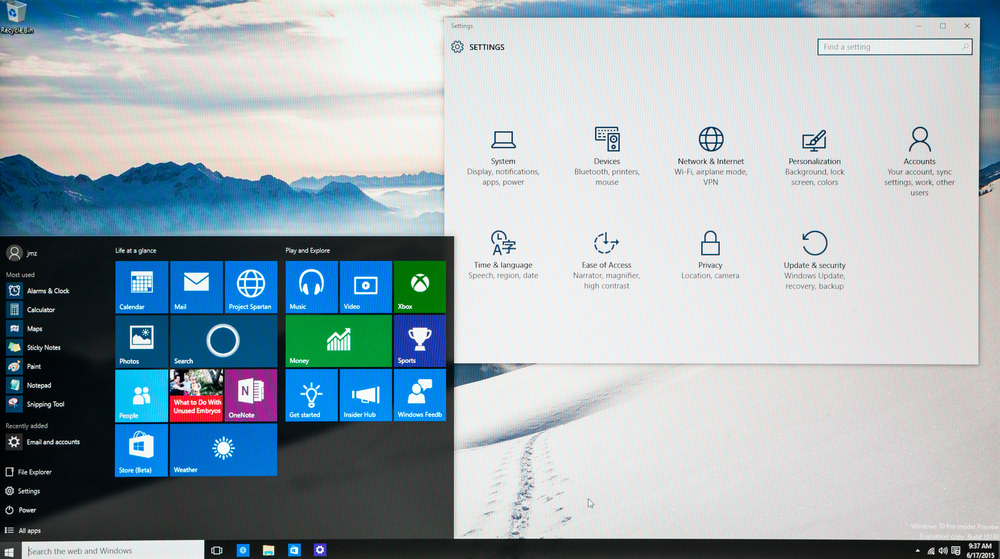 Schermata app e impostazioni Windows 10 Schermata app e impostazioni Windows 10