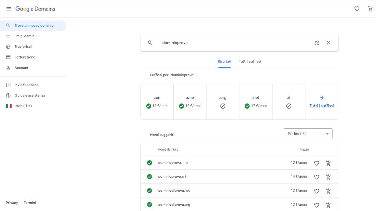 Registra un dominio con Google