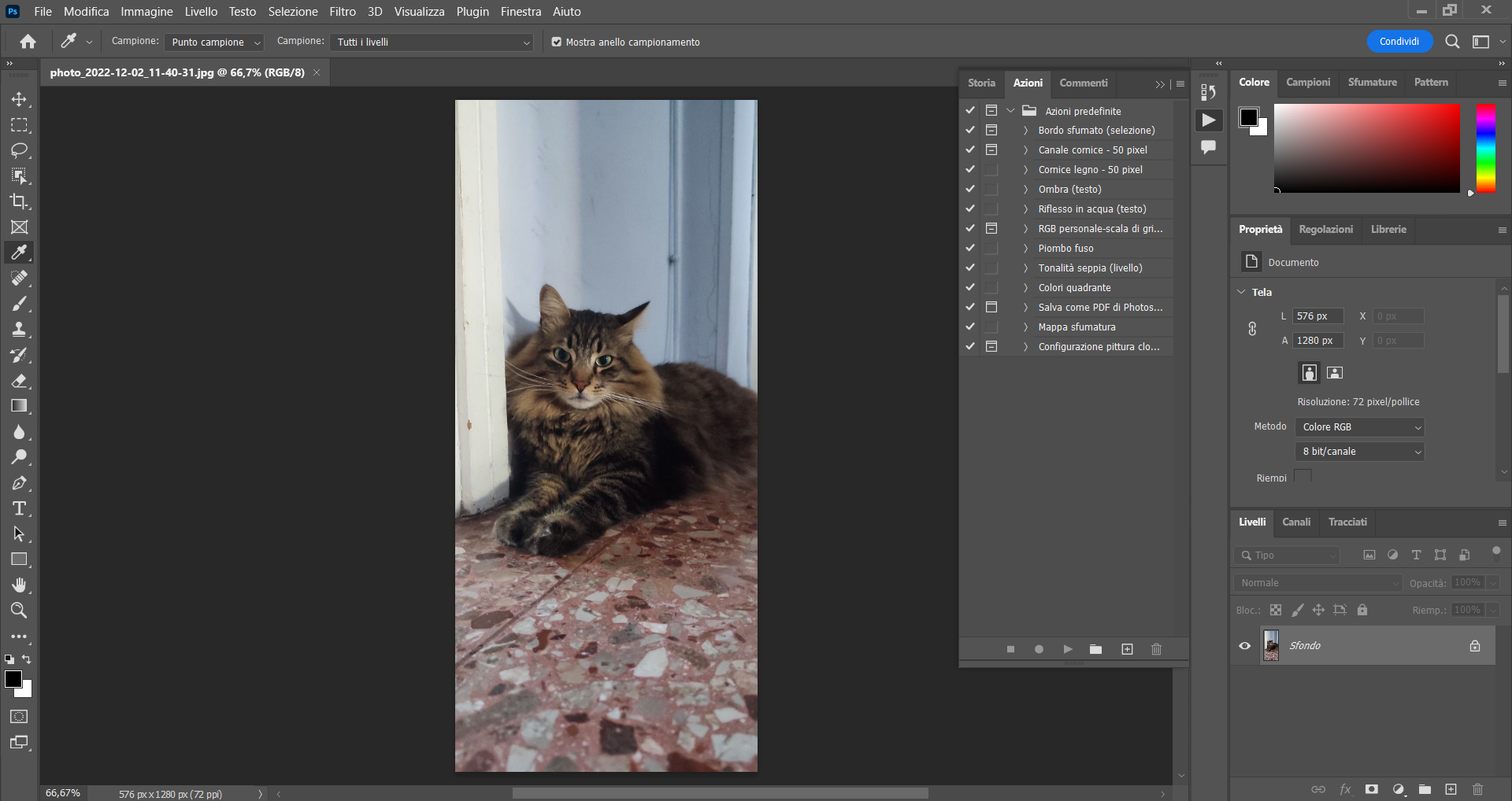 Pannello delle azioni di Photoshop