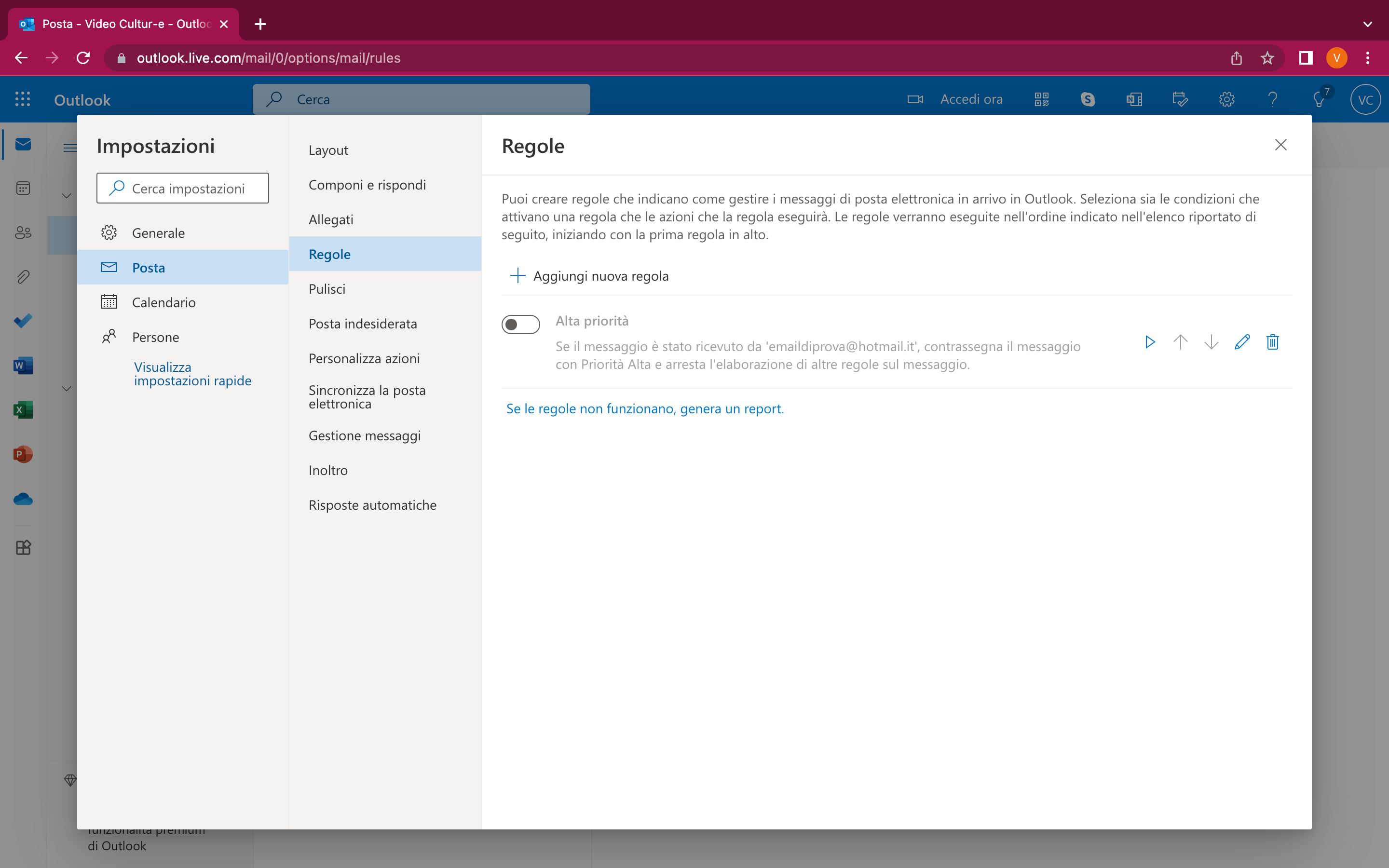 Scegliere nome e condizione su Outlook