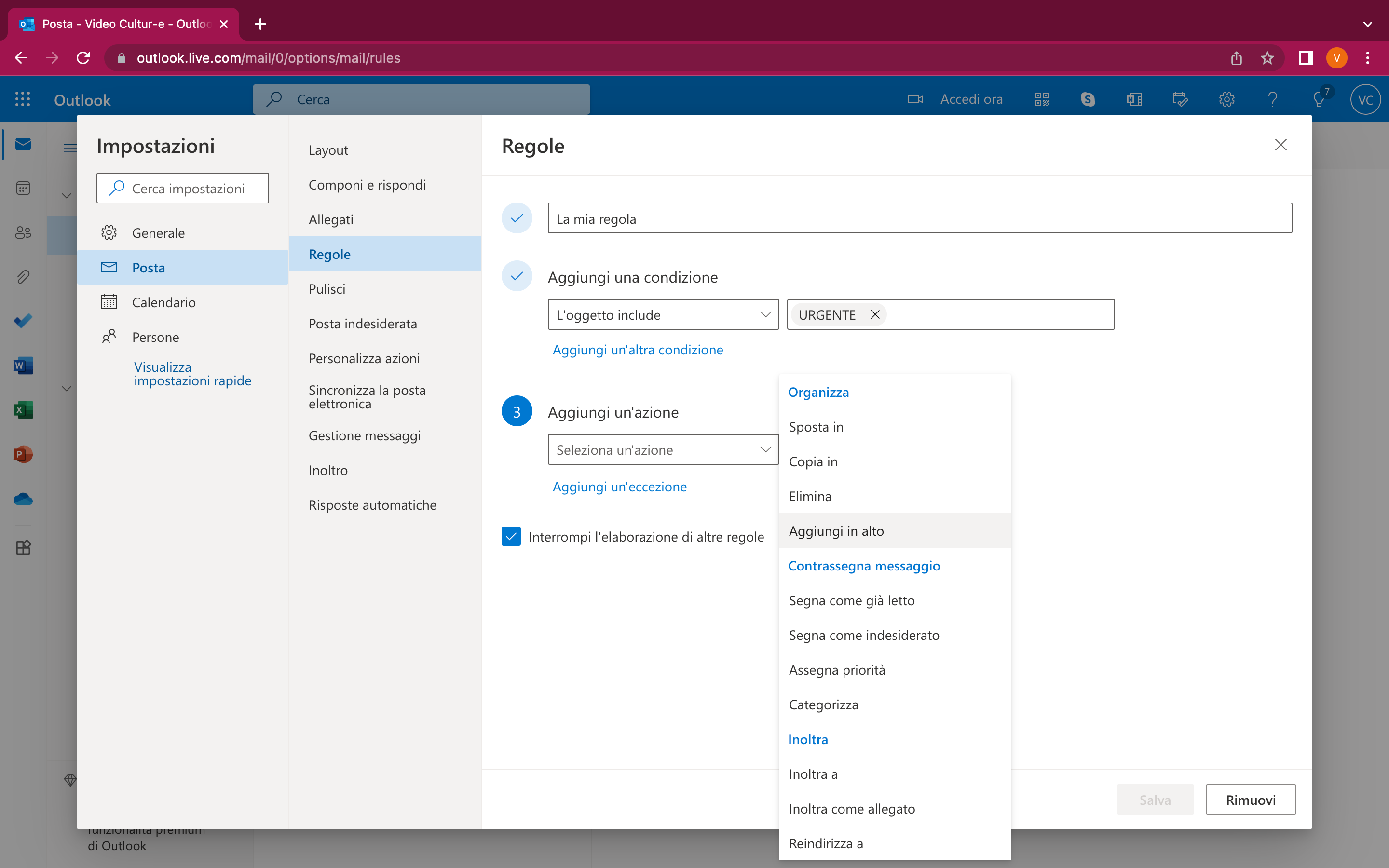 Outlook, le Azioni Outlook, le Azioni