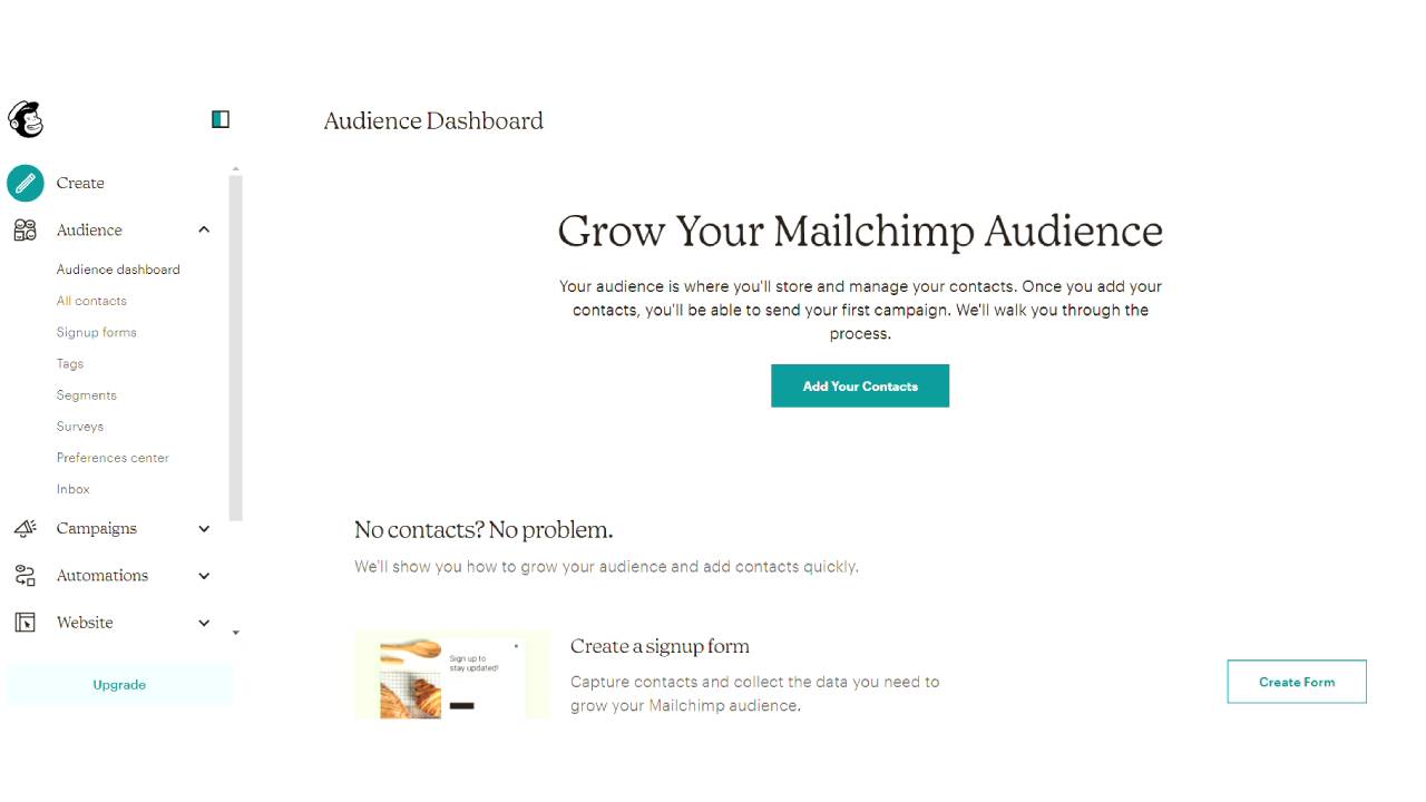 Come creare una lista contatti su MailChimp