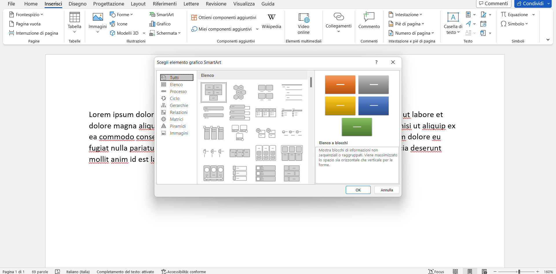 SmartArt su un documento Word SmartArt su un documento Word