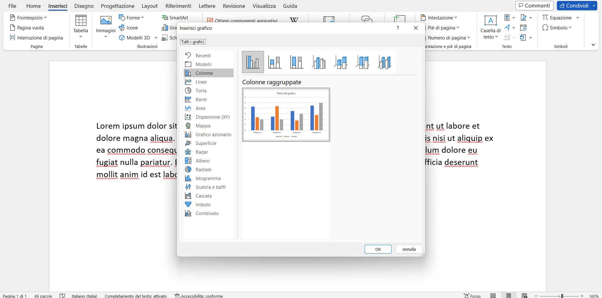 Inserire un grafico su un documento Word Inserire un grafico su un documento Word
