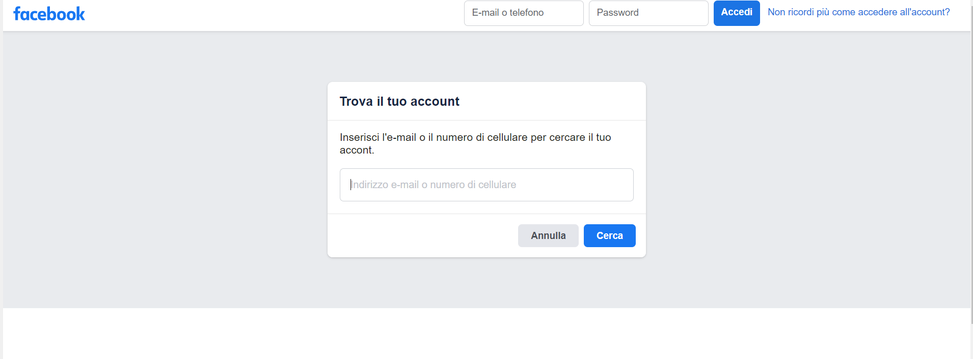 Facebook login senza password