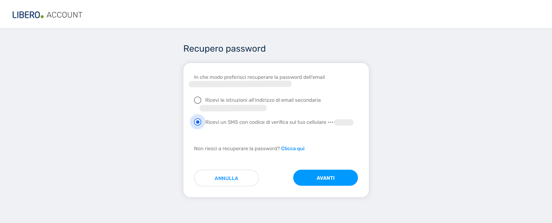 Recupero password libero mail