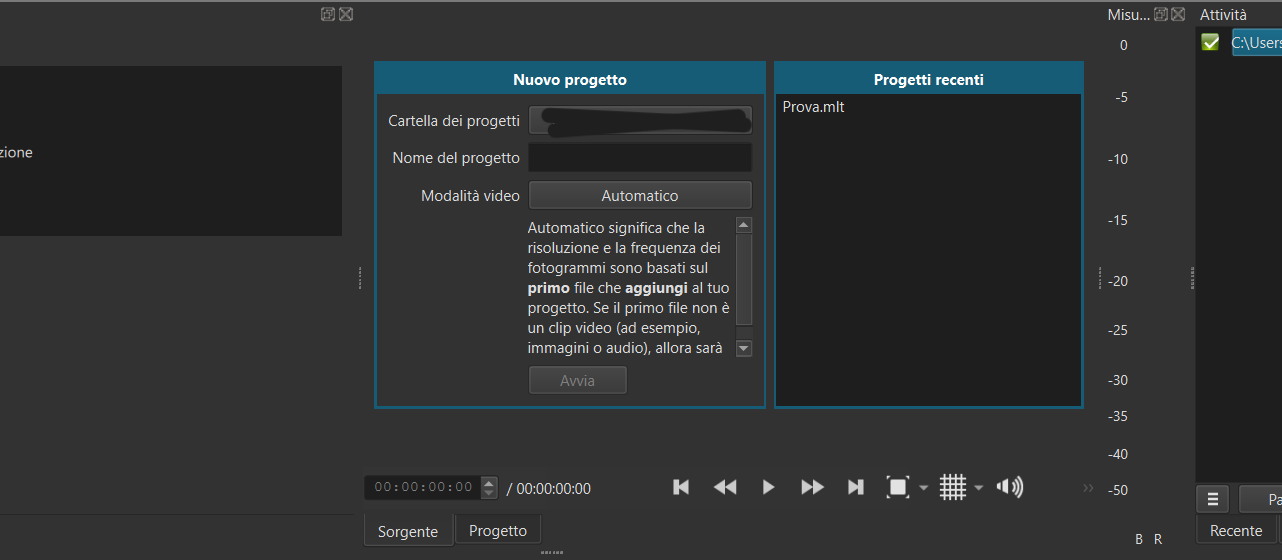 Nuovo progetto shotcut Nuovo progetto shotcut