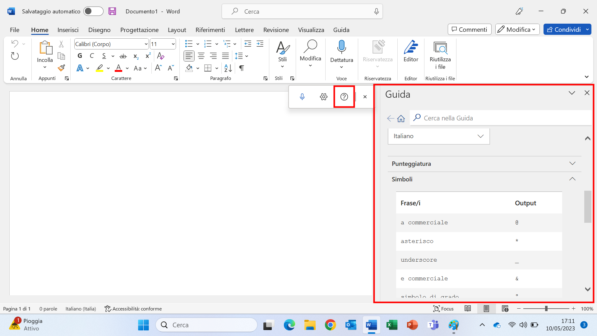 Funzione Guida su documento word