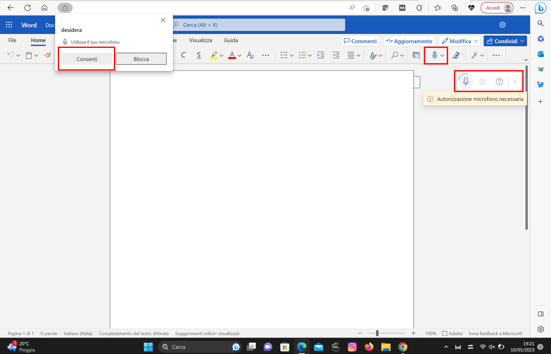 Pop-up pulsante consenti su documento word Pop-up pulsante consenti su documento word