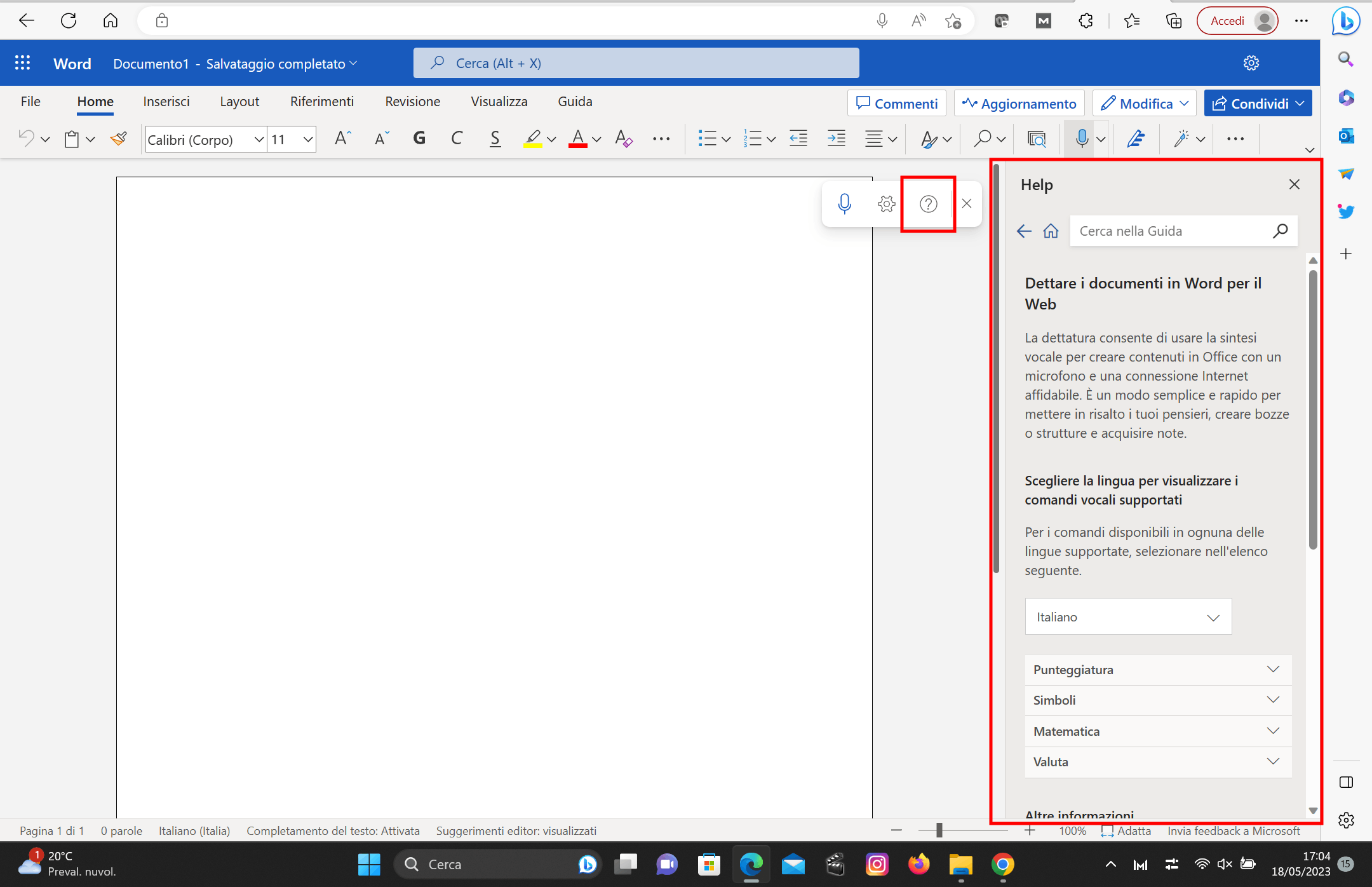 Funzione Help su documento word