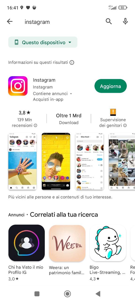 Instagram aggiornamento da Android