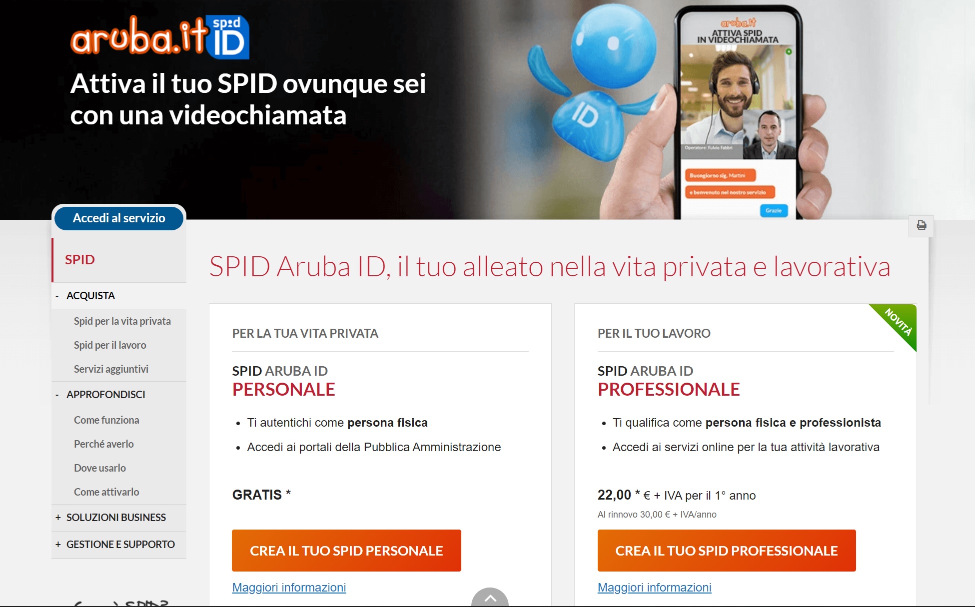 Aruba SPID home page Aruba SPID home page