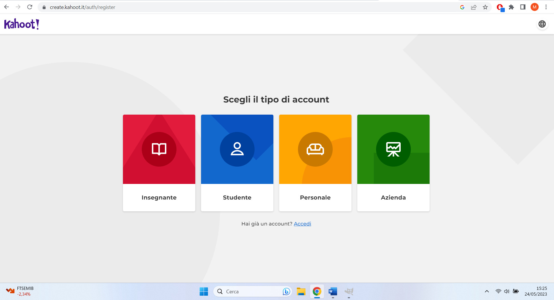 Home page sito Kahoot!
