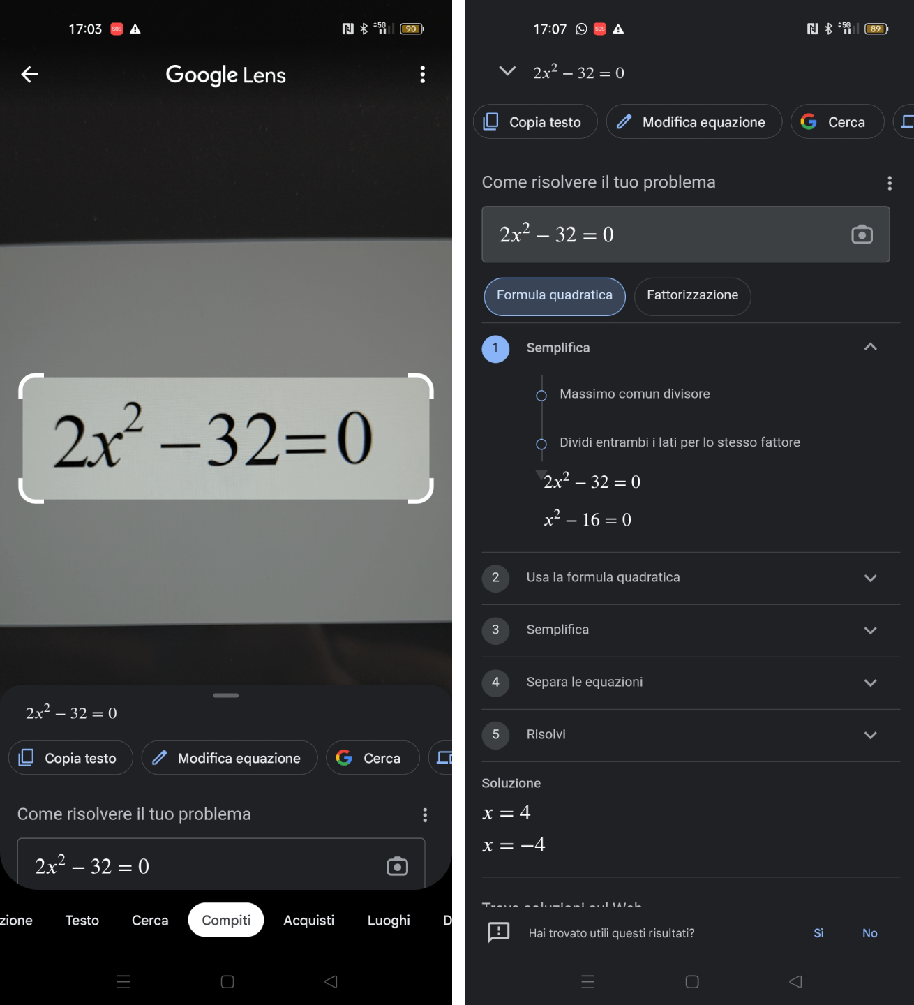 Risoluzione problema matematico con Google Lens Risoluzione problema matematico con Google Lens