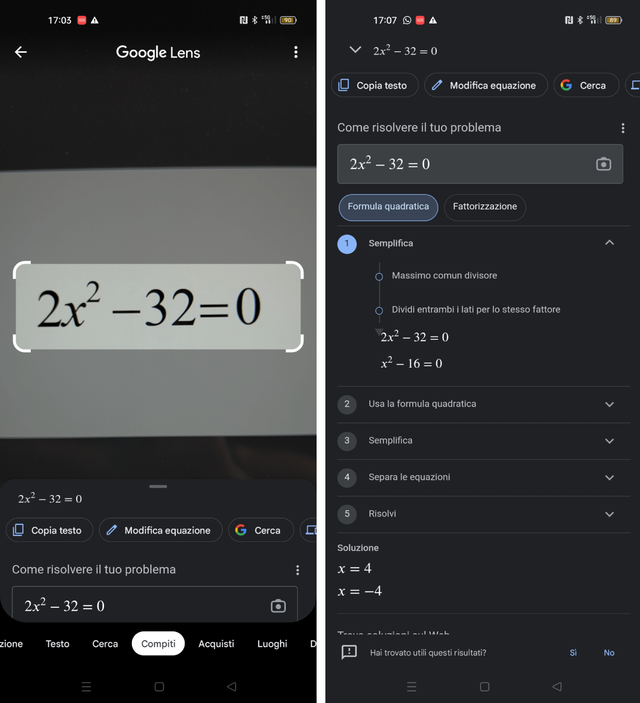 Risoluzione problema matematico con Google Lens