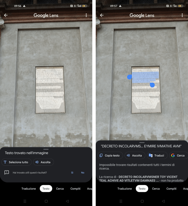 Copiare testo da foto con Google Lens