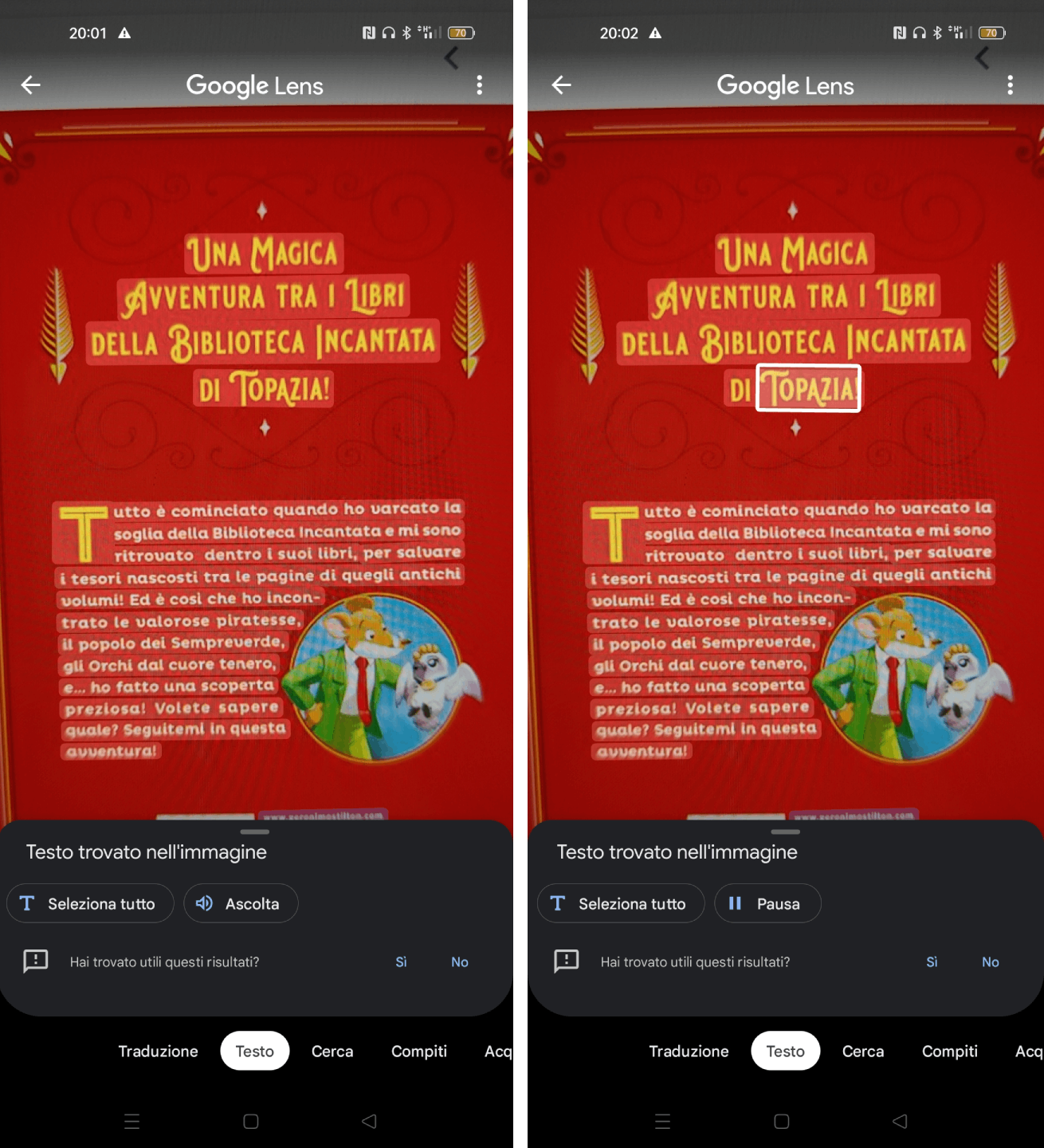 Lettura testo con Google Lens