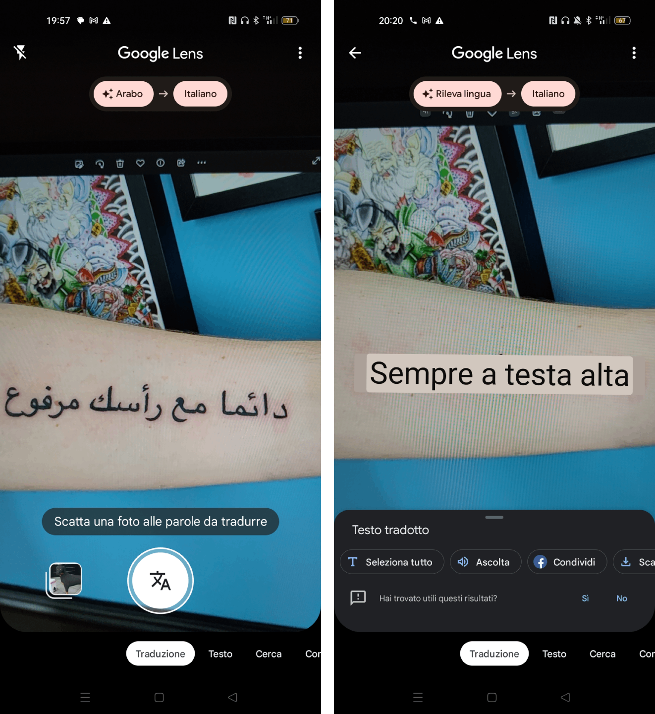 Traduzione testo con Google Lens