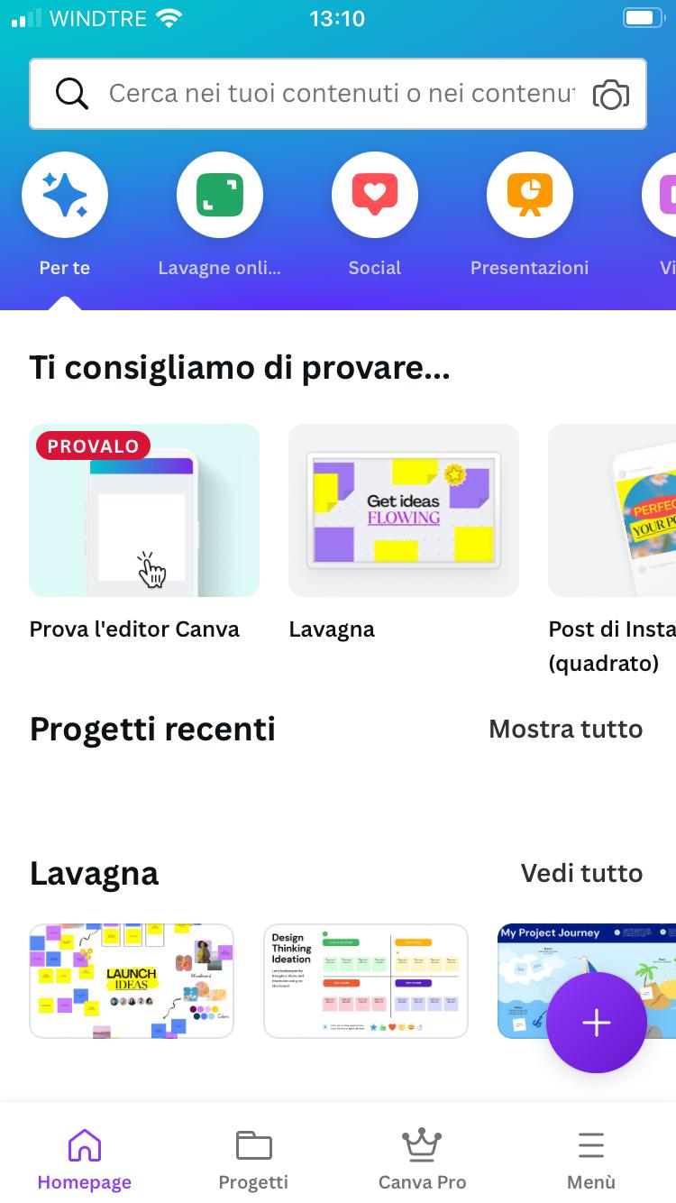 Schermata home di canva su iphone Schermata home di canva su iphone