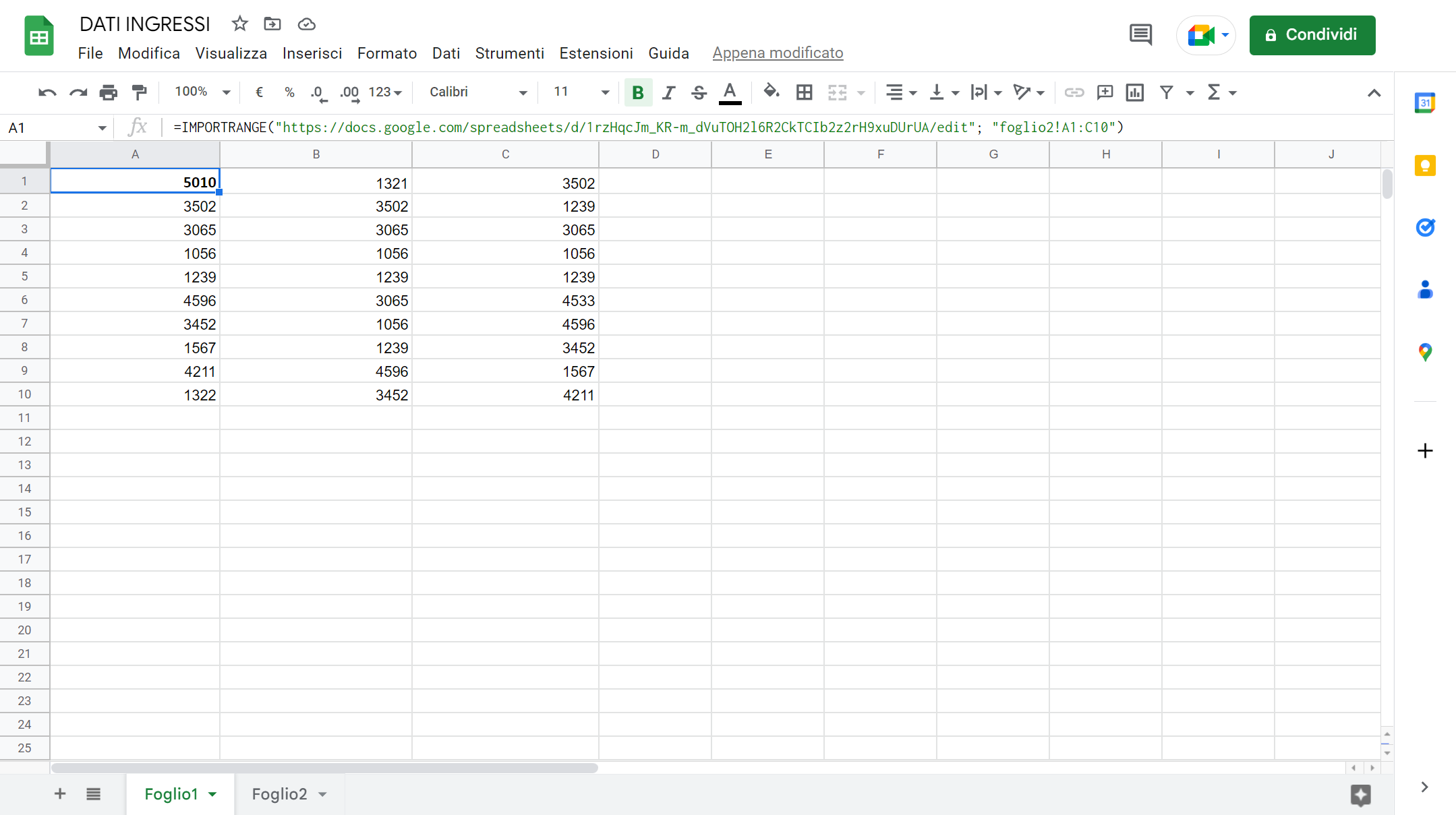 IMPORTRANGE su Google Fogli IMPORTRANGE su Google Fogli