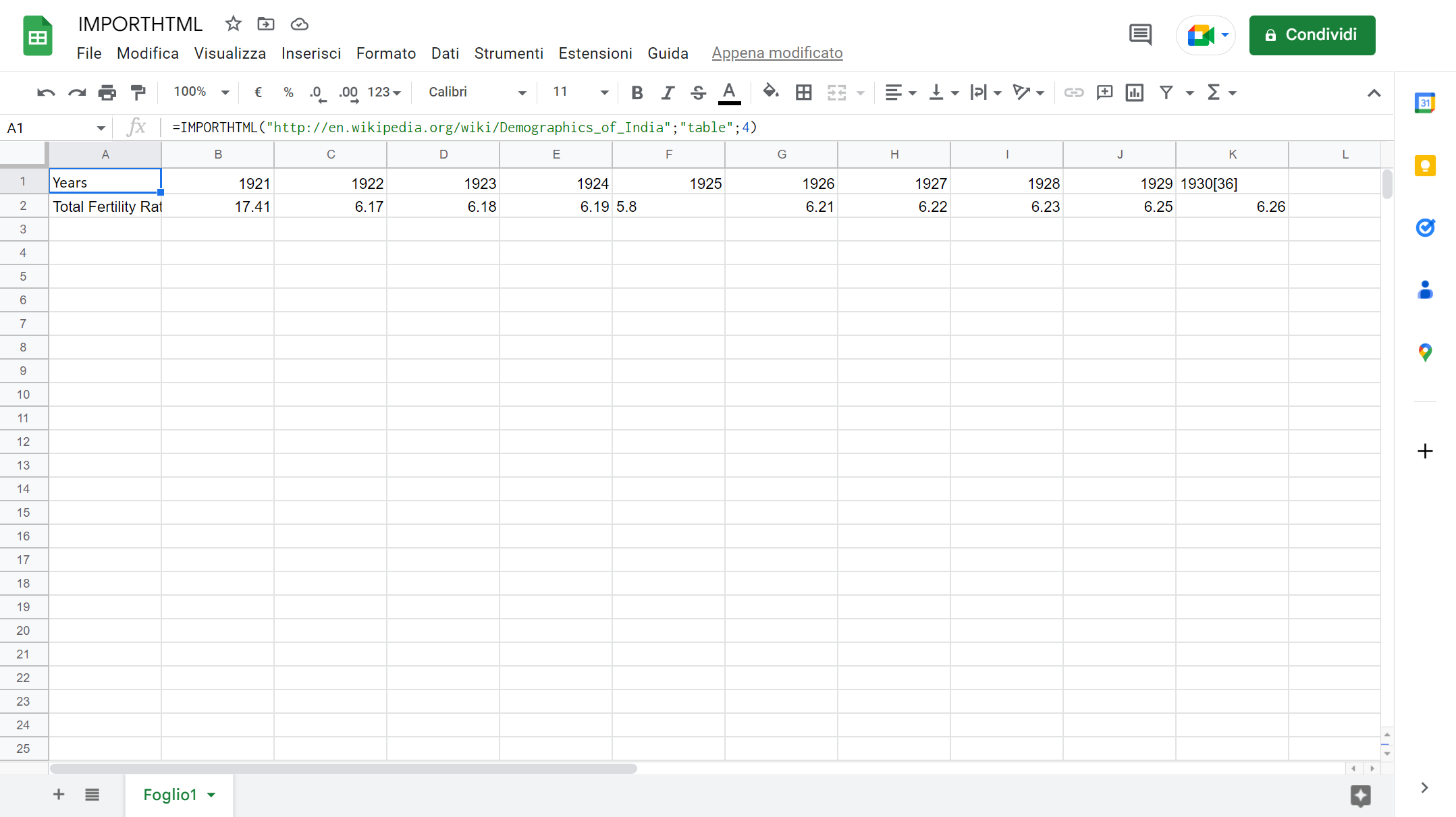 IMPORTHTML per l’import automatico dei dati IMPORTHTML per l’import automatico dei dati
