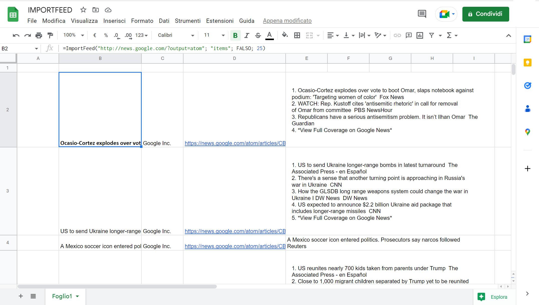 funzione IMPORTFEED  funzione IMPORTFEED