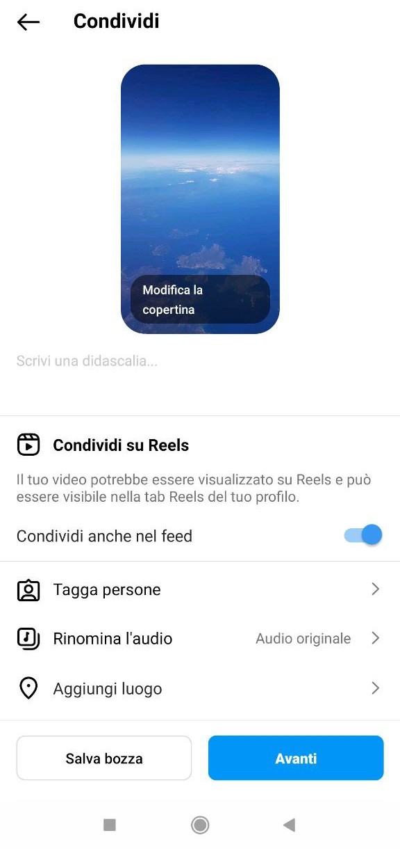 Schermata creazione reel instagram