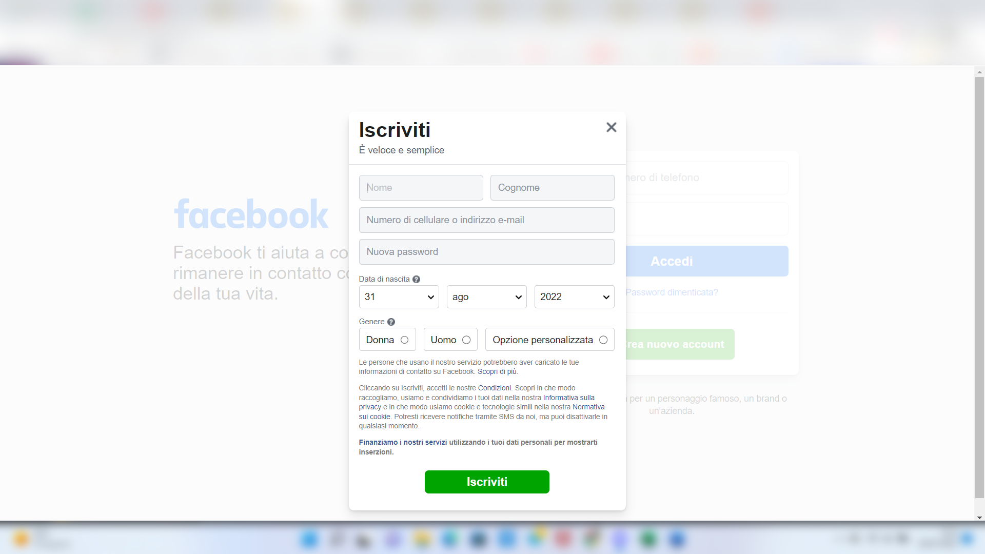 Creare un account Facebook Creare un account Facebook