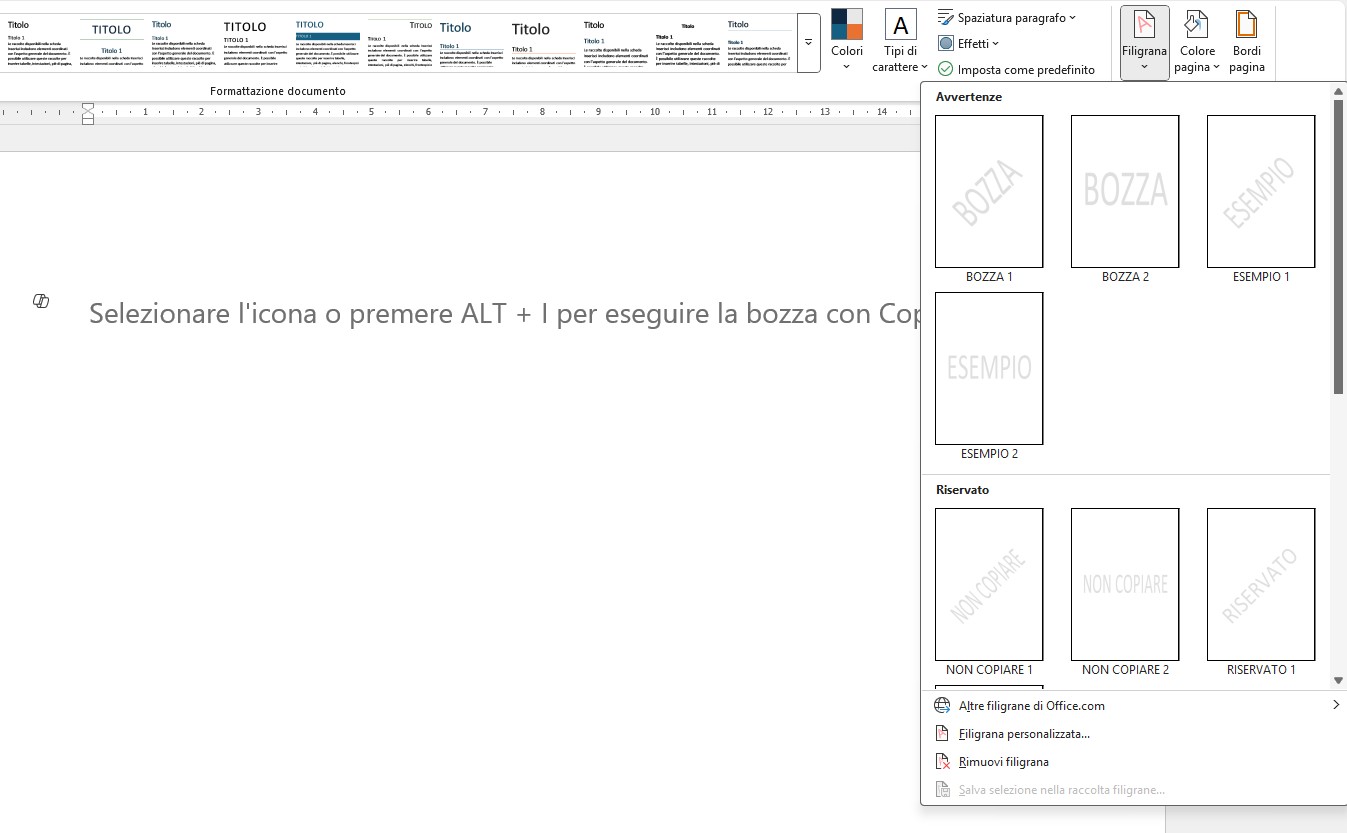 Filigrana in word Filigrana in word