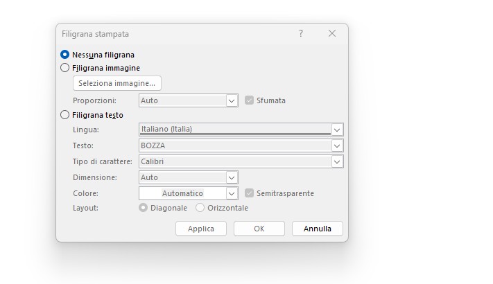 Personalizzazione filigrana word Personalizzazione filigrana word