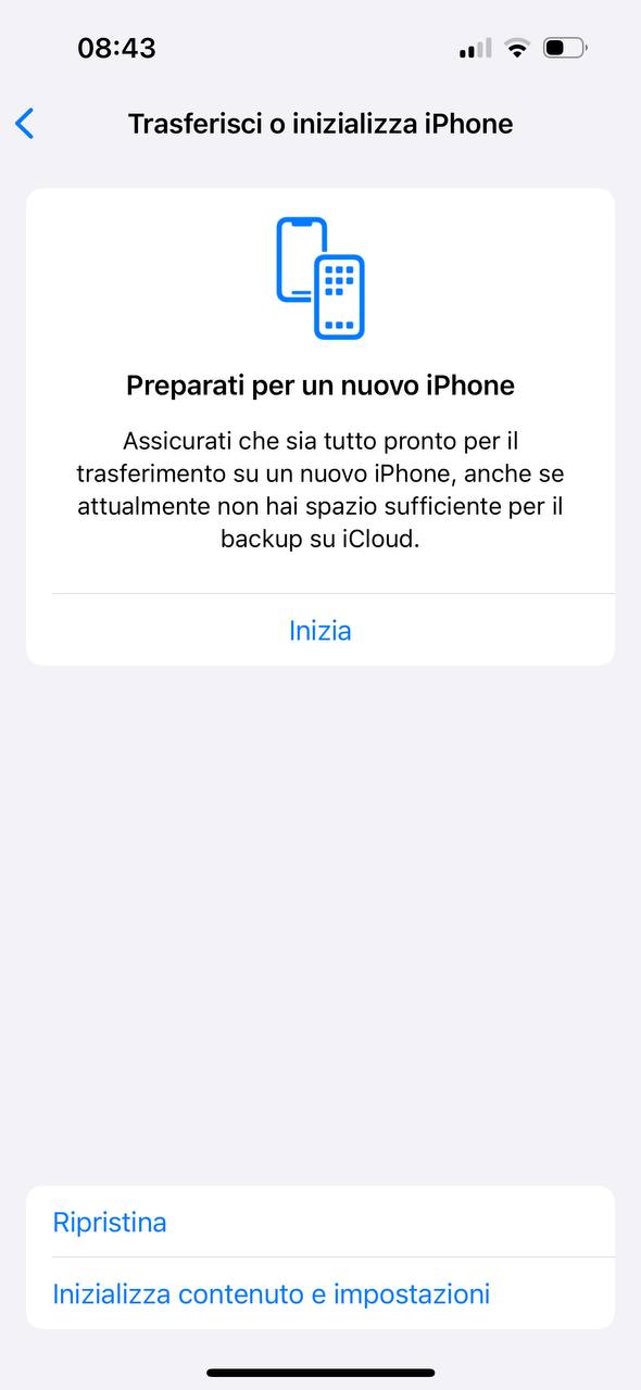 Trasferisci o inizializza iphone Trasferisci o inizializza iphone