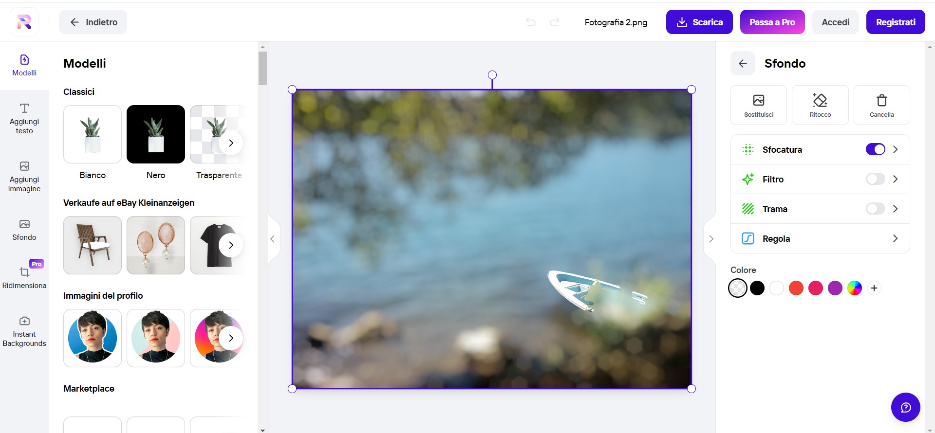 Photo Room, sfocare sfondo di una foto Photo Room, sfocare sfondo di una foto