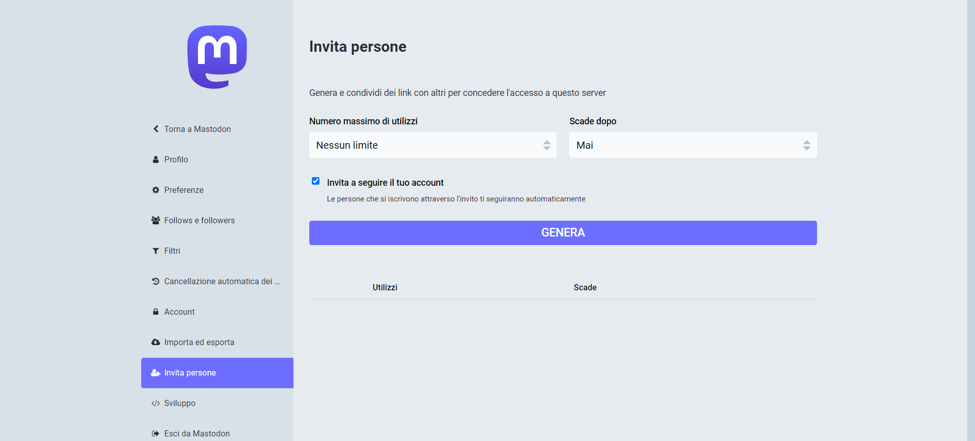 Invitare gli amici ad unirsi al server