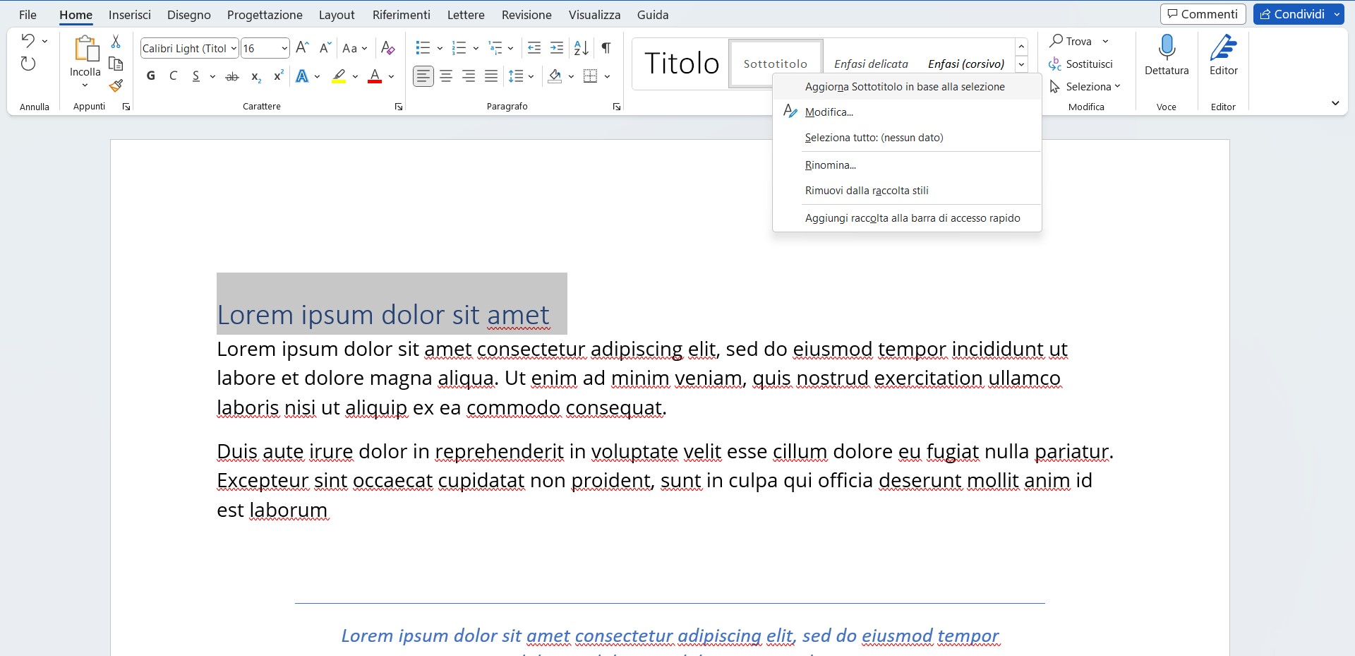 Aggiornare gli stili word 