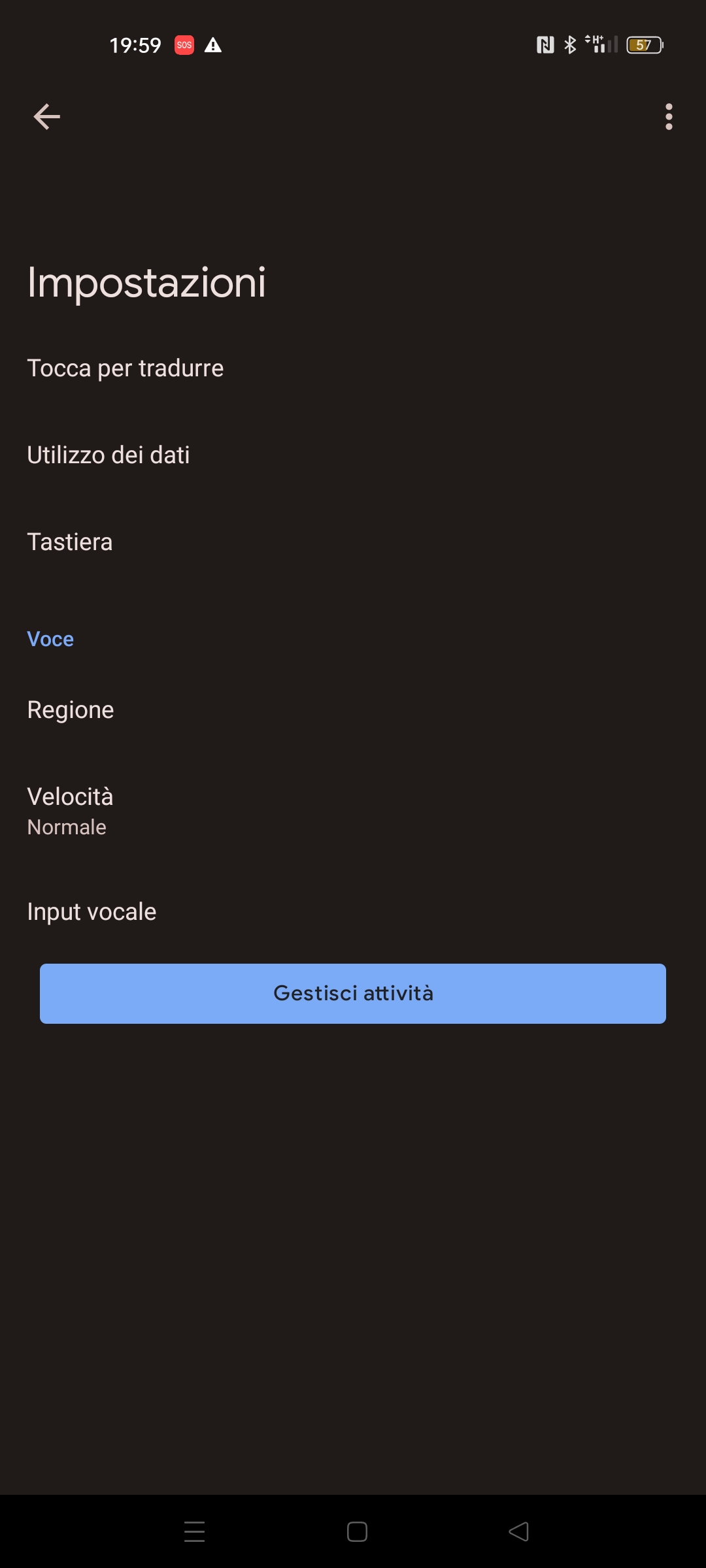 Funzione Tocca per tradurre in Impostazioni smarphone