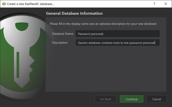 Creazione di un database Creazione di un database