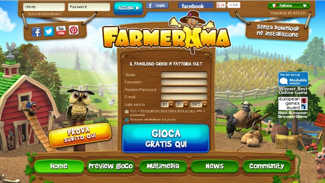 l'home page del sito del gioco  